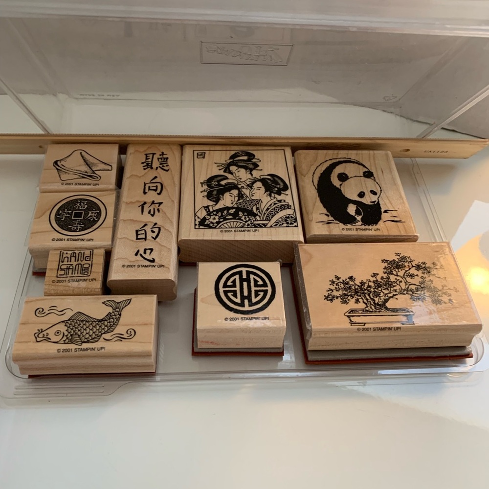 Stampin' Up! Asian-Inspired Rubber Stamp Set with Black Designs. Asian art set.